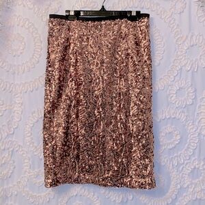 Cremieux Rose Gold Shiny Sequin Lined Pencil Midi Zip Up Skirt XS